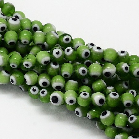 Handmade Evil Eye Lampwork Round Bead Strands LAMP-L055-6mm-11-1