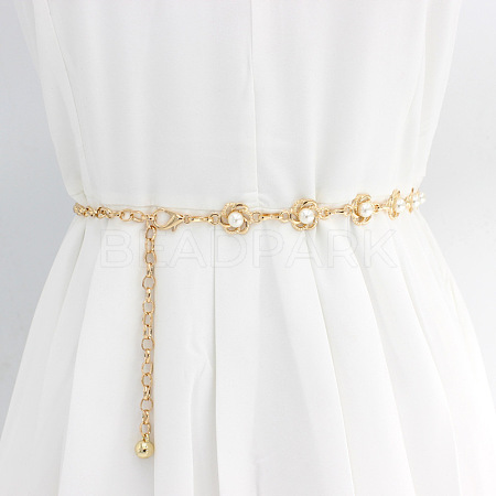 Alloy & Plastic Imitation Pearl Flower Link Waist Chains for Women WG1D18B-05-1