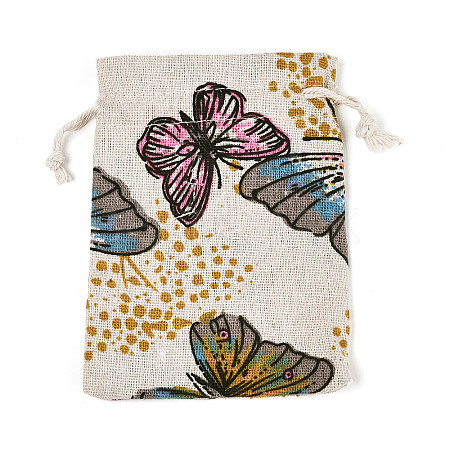 Butterfly Printed Polycotton(Polyester Cotton) Packing Pouches Drawstring Bags ABAG-T004-10x14-39-1