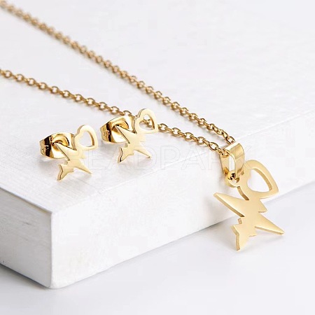 201 Stainless Steel Pendant Necklace & Stud Earring Sets FS-WGB816B-13-1