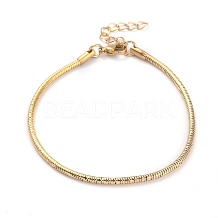 Ion Plating(IP) 304 Stainless Steel Round Snake Chain Bracelets BJEW-O186-08B-G-1