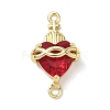 Brass with Glass Dark Red Sacred Heart Connector Charms X-KK-L253-27G-01-1