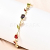 Leaf Brass Micro Pave Cubic Zirconia Link Chain Bracelets for Women BJEW-D455-01G-07-1