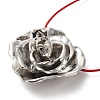 Zinc Alloy Rose Flower Pendant Necklace with Leather Cords NJEW-D044-01P-4