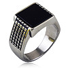 304 Stainless Steel with Natural Obsidian Finger Rings FS-WGC2D4C-11-1