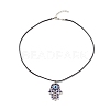 Aquamarine Rhinestone Hamsa Hand with Resin Evil Eye Pendant Necklace for Women NJEW-JN03956-02-4