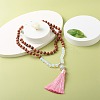 (Jewelry Parties Factory Sale)Hamsa Hand /Hand of Miriam Lotus Tassel Pendant Necklace for Girl Women NJEW-JN03661-3
