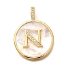 Rack Plating Brass Micro Pave Clear Cubic Zirconia Pendants with Shell KK-M309-42G-N-1