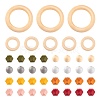 250Pcs 10 Styles Natural Unfinished Wood Beads & Linking Rings WOOD-LS0001-41-2