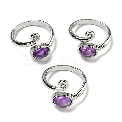 Natural Amethyst Adjustable Rings RJEW-K269-08P-04-1