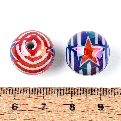 Independence Day Theme Printed Opaque Acrylic Beads MACR-T048-10A-1