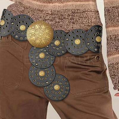 Vintage PU Leather Hollow Corset Belts with Disc Alloy Clasps AJEW-WH20070-089A-1
