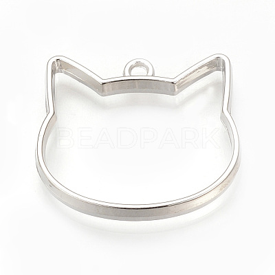 Rack Plating Alloy Kitten Open Back Bezel Pendants PALLOY-R099-29P-FF-1