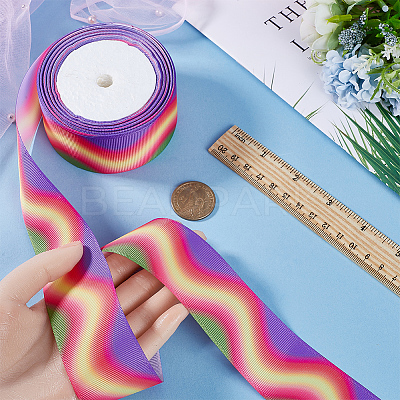 10M Gradient Color Polyester Grosgrain Ribbon OCOR-WH0078-74B-1