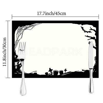 Rectangle with Halloween Themed Pattern Cotton Linen Cloth Table Mat AJEW-WH0196-008-1