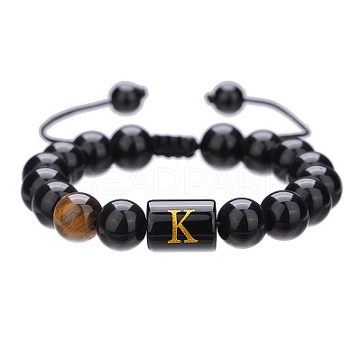 Adjustable Natural Tiger Eye and Glass Beaded Braided Bead Bracelets for Men Women FS-WGD7D76-11-1