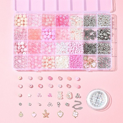 DIY Round Glass & CCB Plastic Beads Bracelets Making Kits DIY-FS0007-56B-1