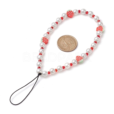 Fruits Polymer Clay & Imitated Pearl & Glass Beaded Mobile Straps HJEW-JM01641-03-1