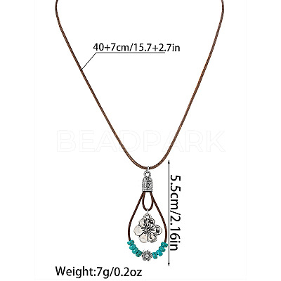 Bohemian Alloy Resin Floral Teardrop Pendant Waxed Leather Cord Necklaces for Women WG78C8D-01-1