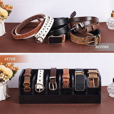 Bamboo Belt Organizer Holder with 6 Compartments AJEW-WH0166-77B-1