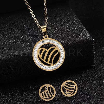 Ring 201 Stainless Steel Crystal Rhinestone Pendant Necklaces & Stud Earrings Sets FS-WGA12F6-04-1