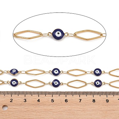 304 Stainless Steel Enamel Evil Eye & Rhombus Link Chains CHS-K021-13G-01-1