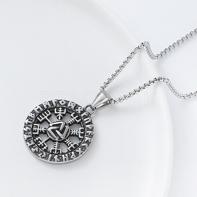 Vintage 304 Stainless Steel Pirate Rune Viking Compass Pendant Necklaces for Men Women AZ8972-1
