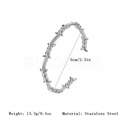 Dark Gothic Punk Irregular Thorn Wavy 304 Stainless Steel Open Cuff Bangles for Men Women EP9765-2-1