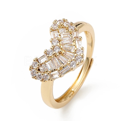 Clear Cubic Zirconia Heart Adjustable Ring RJEW-L100-024G-1