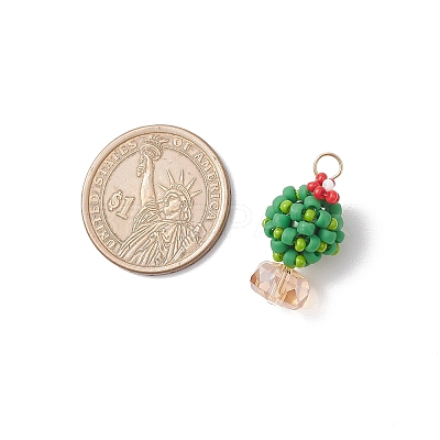 Glass Seed Beaded Cactus Pendants PALLOY-MZ00860-01-1