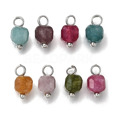 Natural Colorful Tourmaline Faceted Table Cut Cube Charms PALLOY-JF04367-02-1