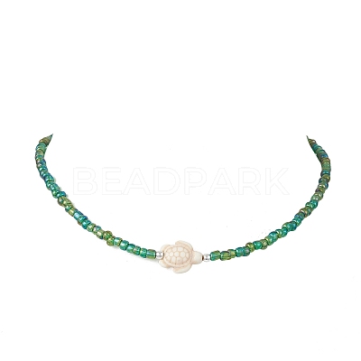 12Pcs 12 Colors Ocean Synthetic Turquoise Turtle with Glass Seed Beaded Necklaces for Women NJEW-JN05946-1