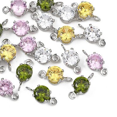 SHEGRACE Brass Pave Cubic Zirconia Flat Round Connector Charms XGRQ2O494-435P-1