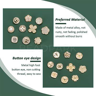 40Pcs 10 Style 1-Hole Alloy Enamel & Rhinestone Shank Buttons BUTT-PH0001-25-1
