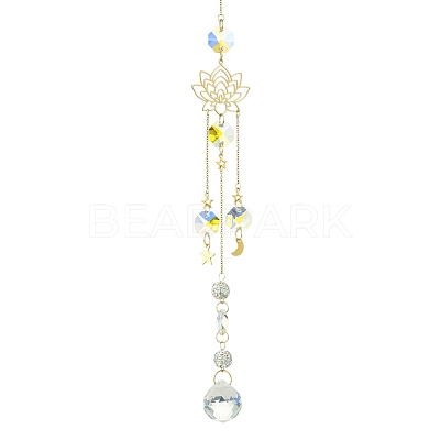 Glass Round Pendant Decorations HJEW-JM01231-1