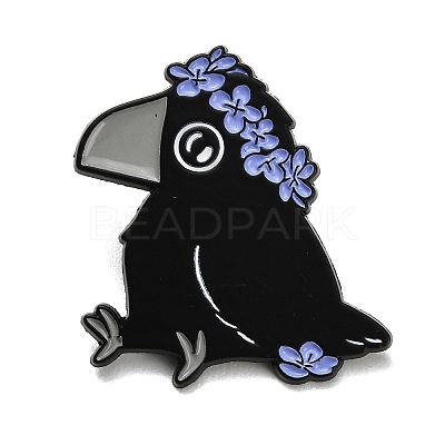 Crow with Flower Enamel Pins JEWB-K040-01B-1