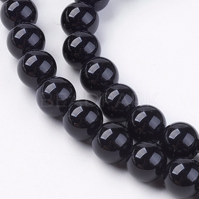 Natural Black Onyx Round Beads Strand G-L087-8mm-01-1