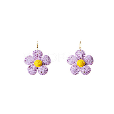 Flower Alloy Raffia Dangle Earrings FS-WG89508-04-1