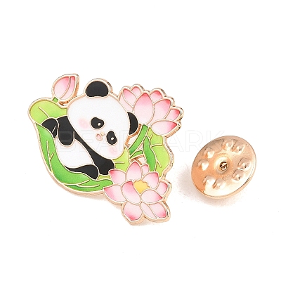 Panda with Lotus Enamel Pins JEWB-L028-02G-05-1