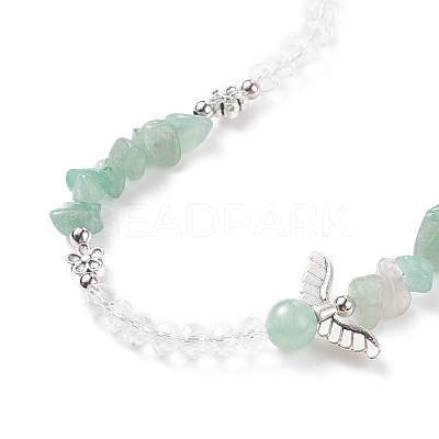 Natural Green Aventurin Chip Beaded Necklace with Wing NJEW-TA00022-02-1