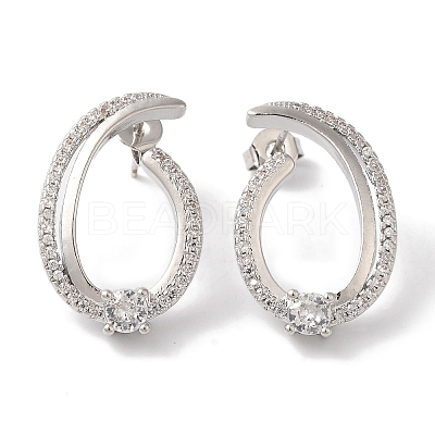 Brass Micro Pave Clear Cubic Zirconia Stud Earrings for Women LS-EJEW-A110-04P-1