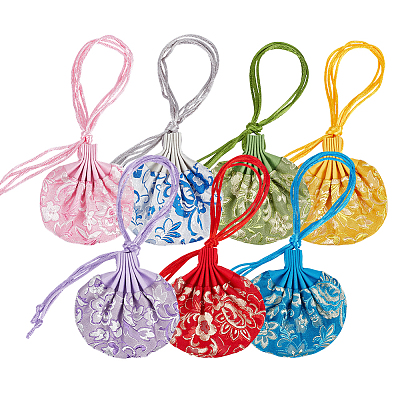 7Pcs 7 Colors 3D Floral Embroidery Satin Drawstring Bags ABAG-PH0001-88-1