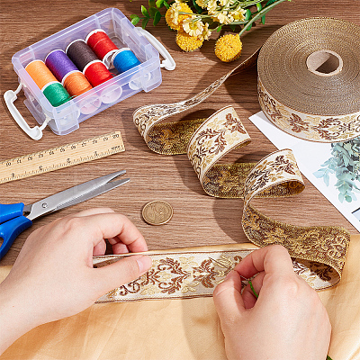 25M Polyester Jacquard Flower Ribbon OCOR-WH0088-82A-1