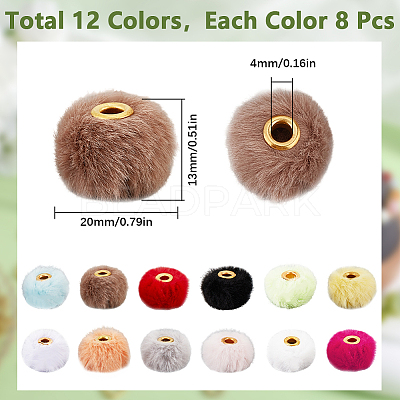 96Pcs 12 Colors Velvet Imitation Rabbit Fur European Beads FIND-SC0013-79-1