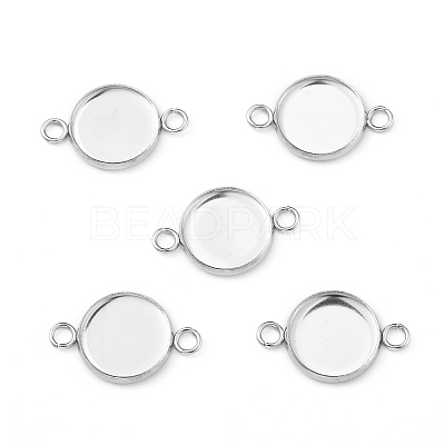 Non-Tarnish Flat Round 304 Stainless Steel Cabochon Connector Settings X-STAS-E079-02-1