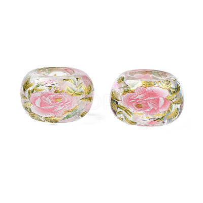 Flower Printed Transparent Acrylic Rondelle Beads TACR-S160-01-D04-1
