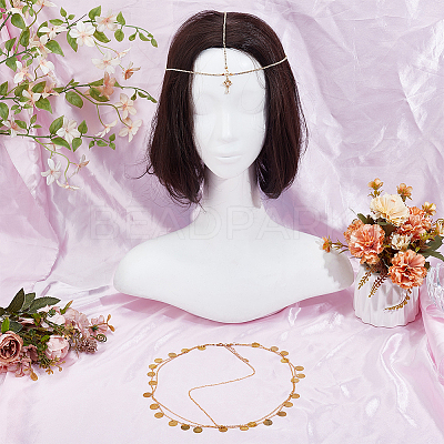2Pcs Brass & Rhinestone Head Chain OHAR-DR00001-1