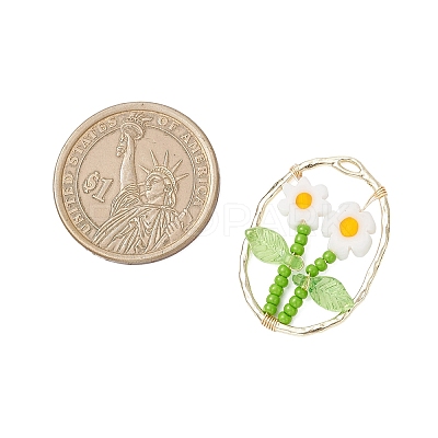Glass Seed Beaded & Handmade Millefiori Glass Pendants PALLOY-MZ00901-04-1