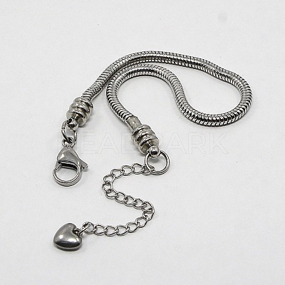 Tarnish Resistant 304 Stainless Steel European Round Snake Chains Bracelets STAS-J015-07-1