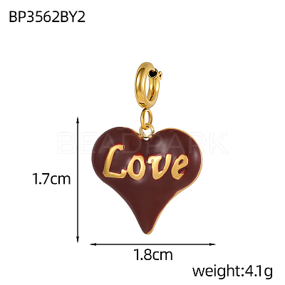 Heart with Word Love Charms 304 Stainless Steel Enamel Pendants STAS-OY004-10G-1